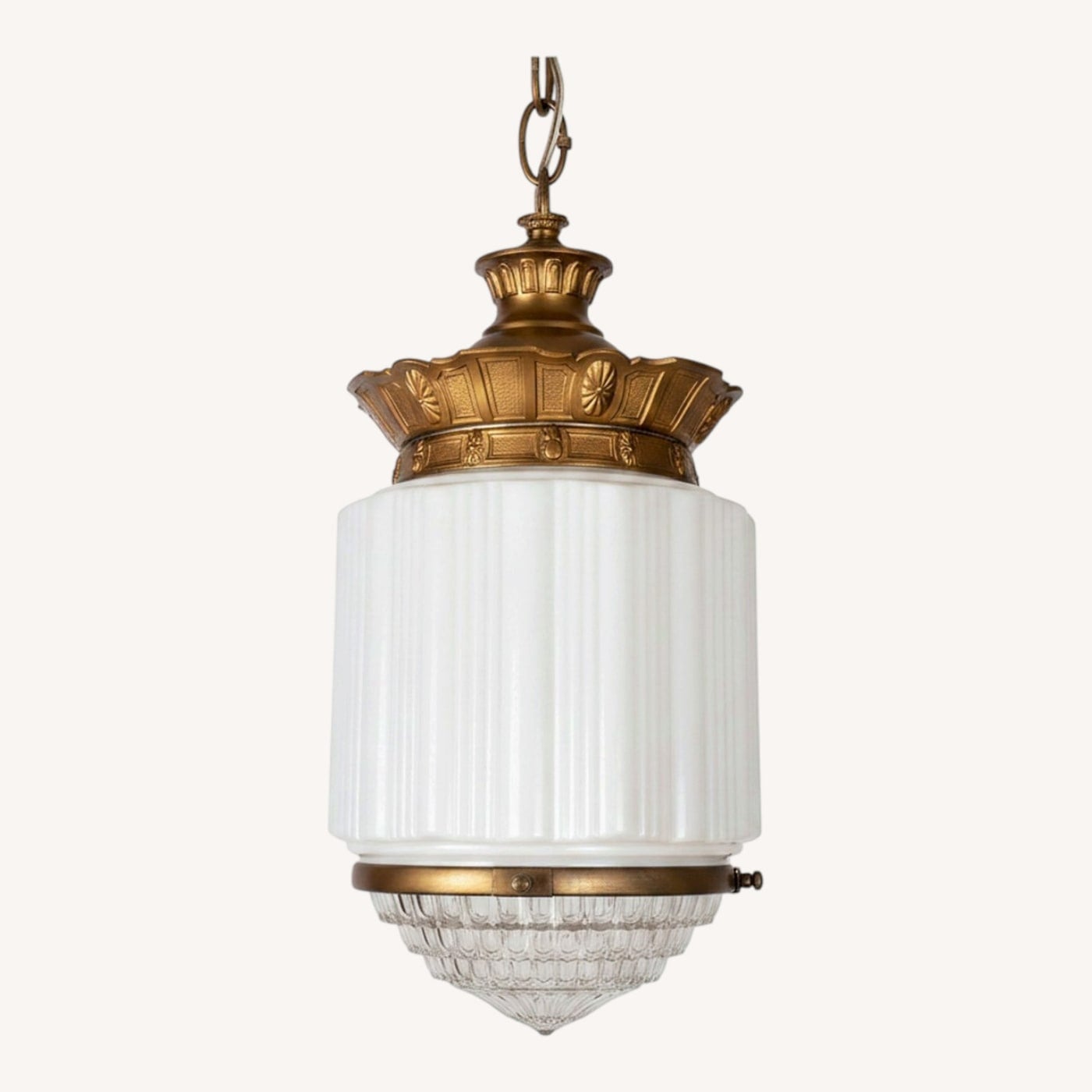 1930s Milk Glass & Brass Pendant Chandelier