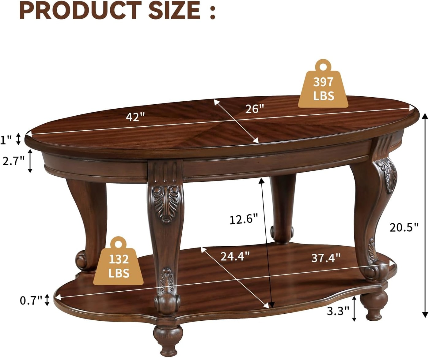 42" Vintage Oval Coffee Table with Carved Wood Legs - Photo 2