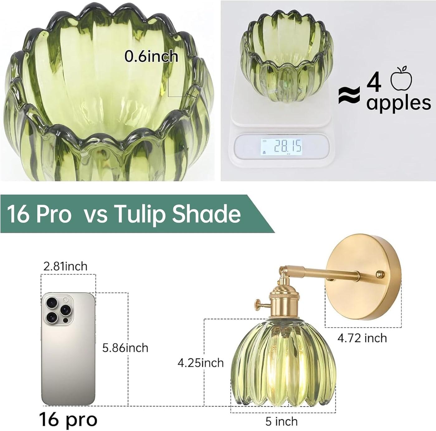 Vintage Tulip Glass Wall Sconce with Adjustable Brass Arm - Photo 3