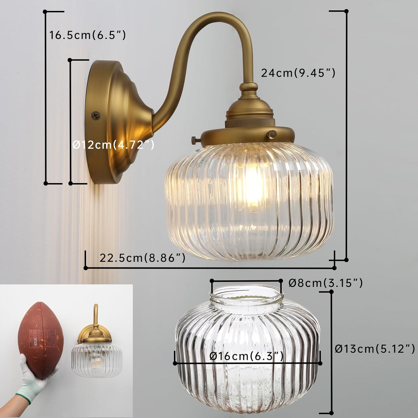Vintage U-Shaped Striped Glass Wall Sconce - Photo 2