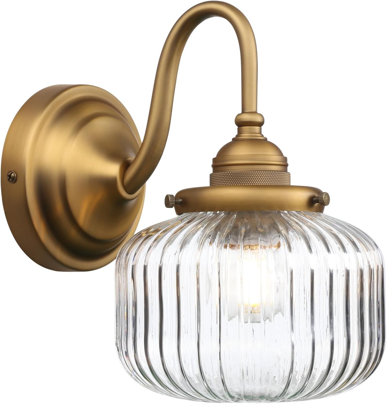 Vintage U-Shaped Striped Glass Wall Sconce - Brass