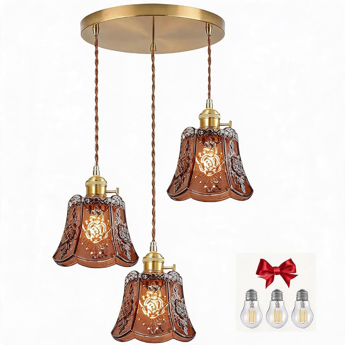 Vintage Wind Chime Glass Wall Sconces, 2-Pack - Amber Flower Pendant Light