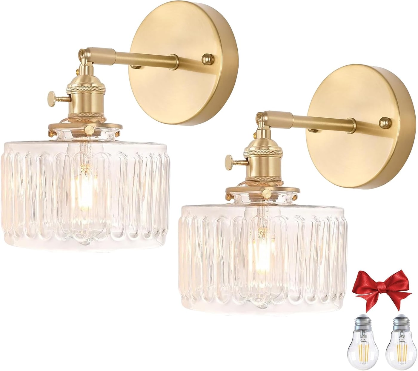 Vintage Wind Chime Glass Wall Sconces, 2-Pack - Clear Cylinder Wall Light