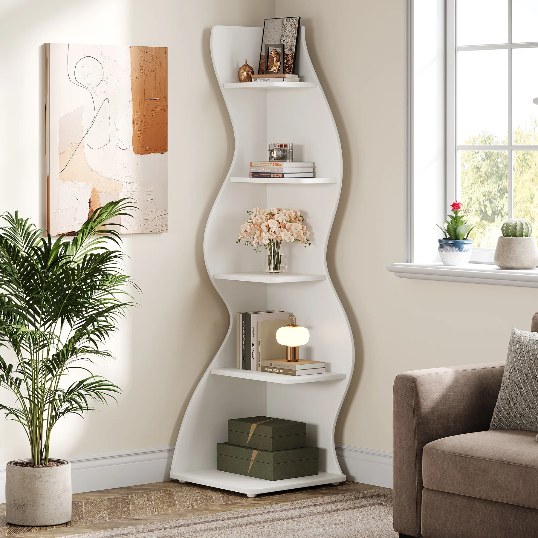 Sculptural 5-Tier Corner Bookshelf