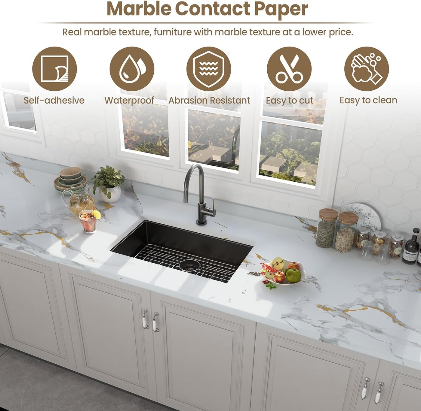 Glossy White & Gold Marble Peel-and-Stick Contact Paper - Photo 2