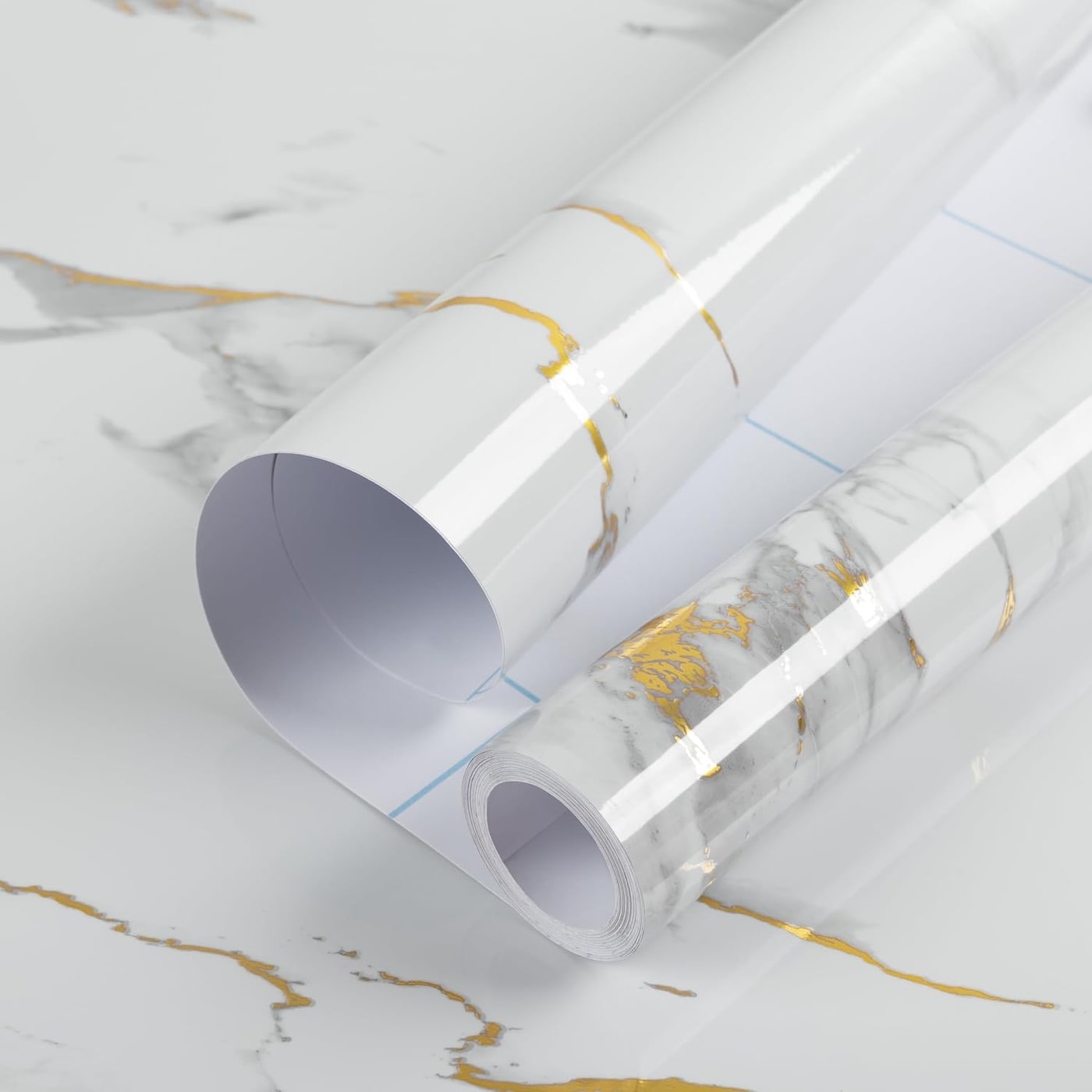 Glossy White & Gold Marble Peel-and-Stick Contact Paper
