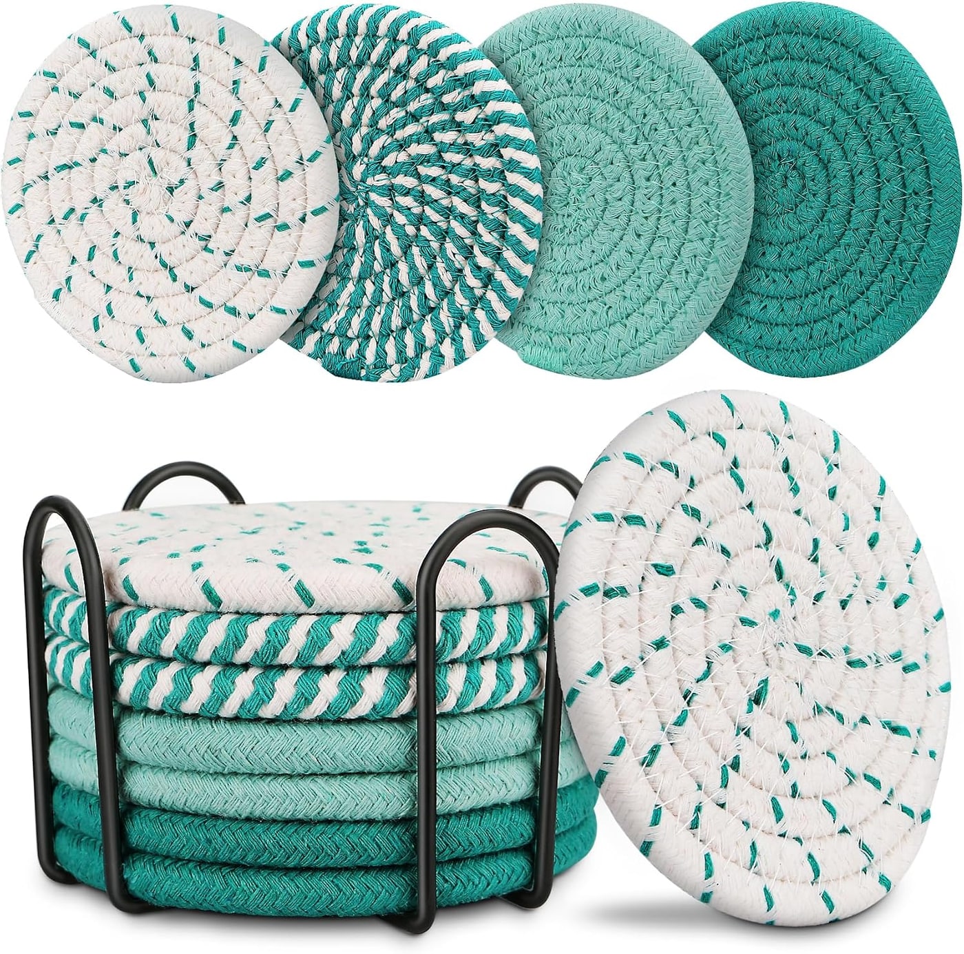 Woven Cotton Drink Coaster Set - Green