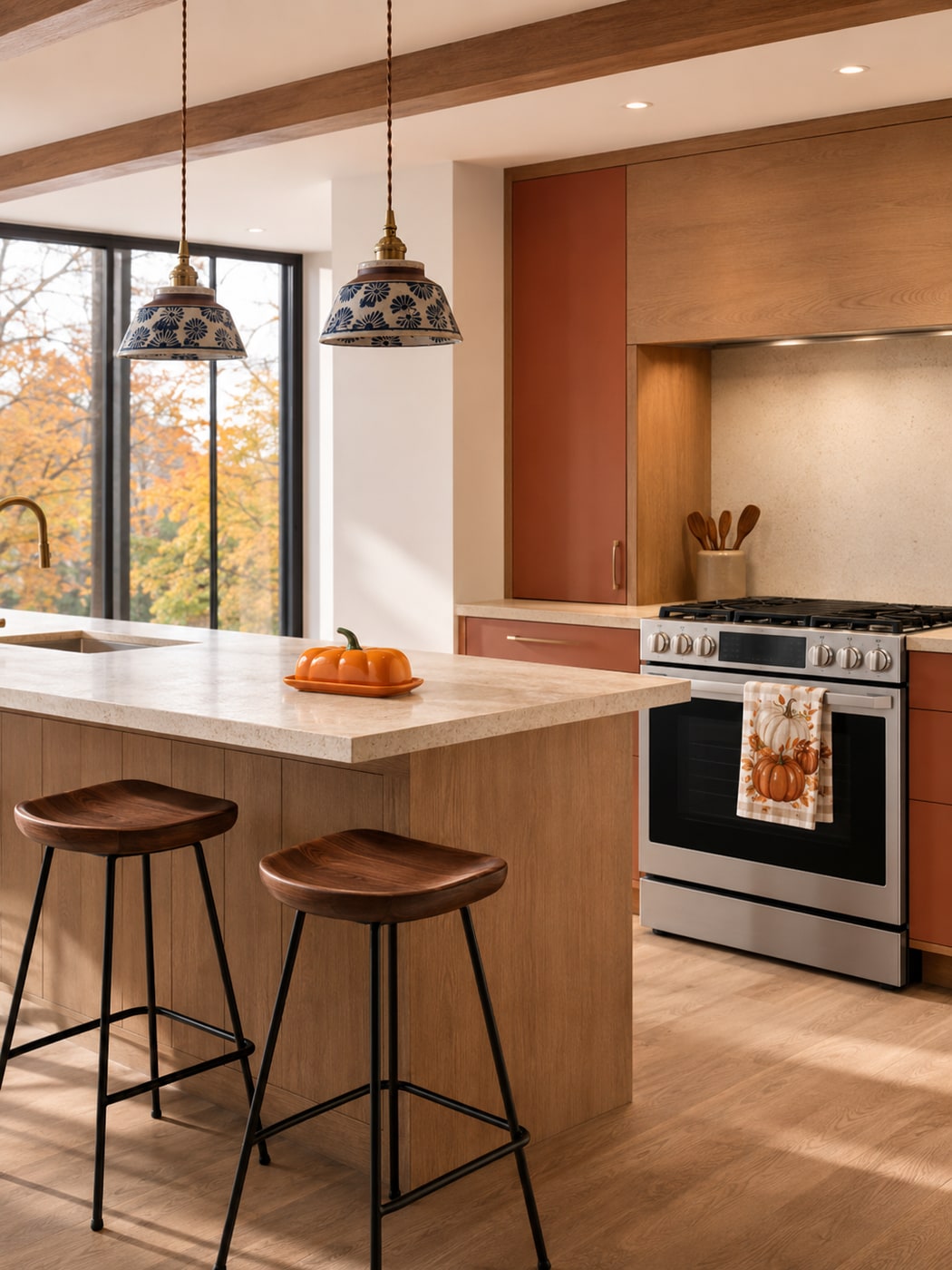 A Cozy Fall Kitchen with Burnt Orange and Natural Wood