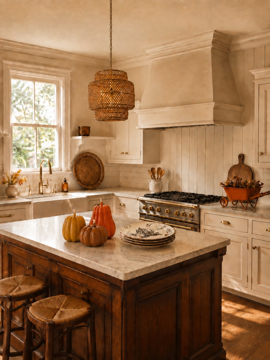 A Cozy Fall Kitchen with Warm Wood and Autumn Accents