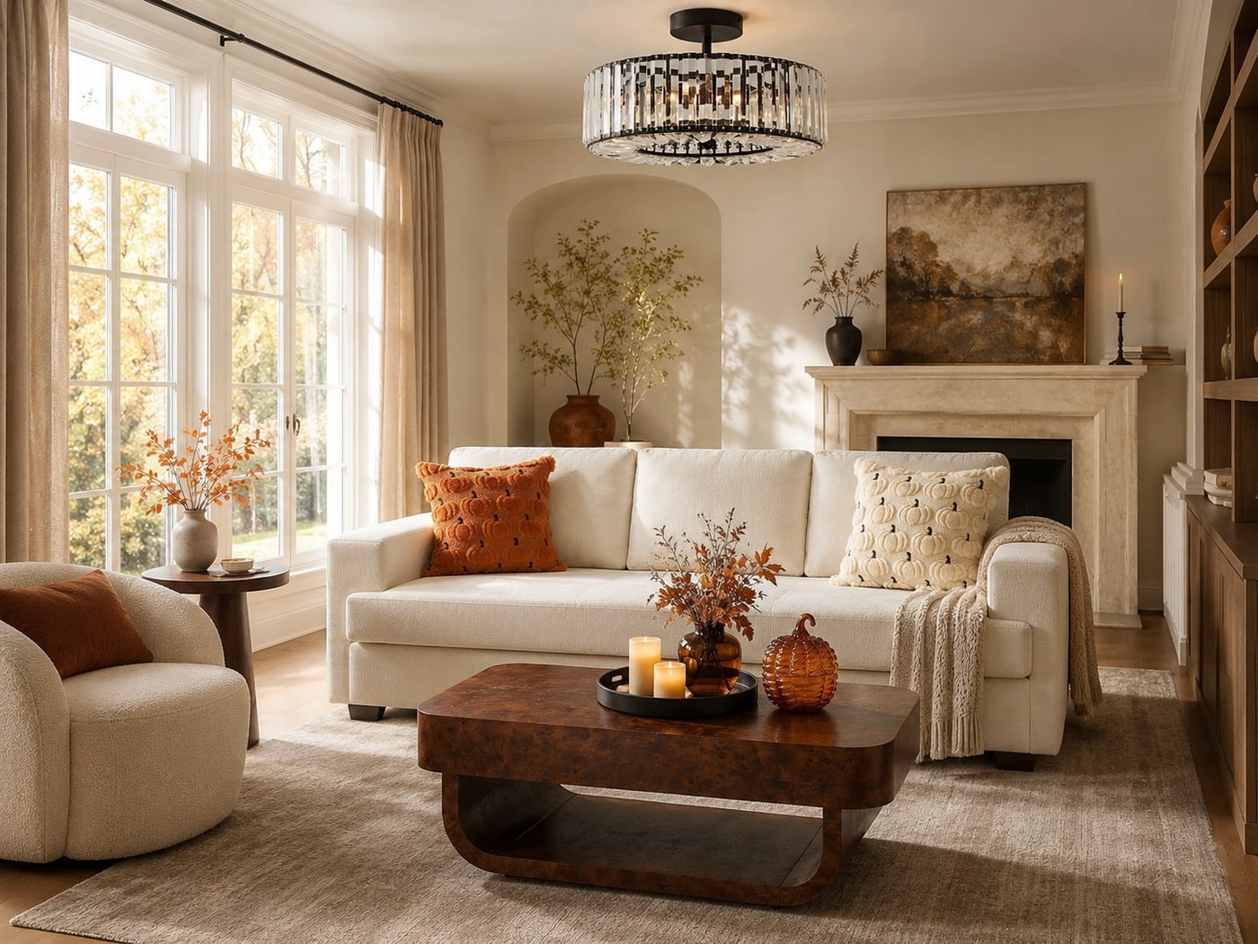A Cozy Modern Organic Living Room with Autumn Warmth