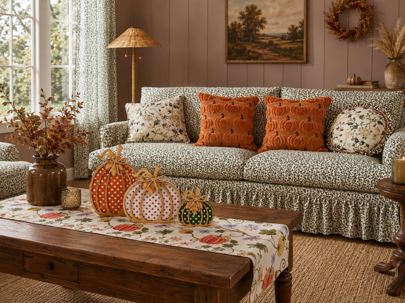 A Cozy Rustic Cottagecore Living Room in Warm Earth Tones