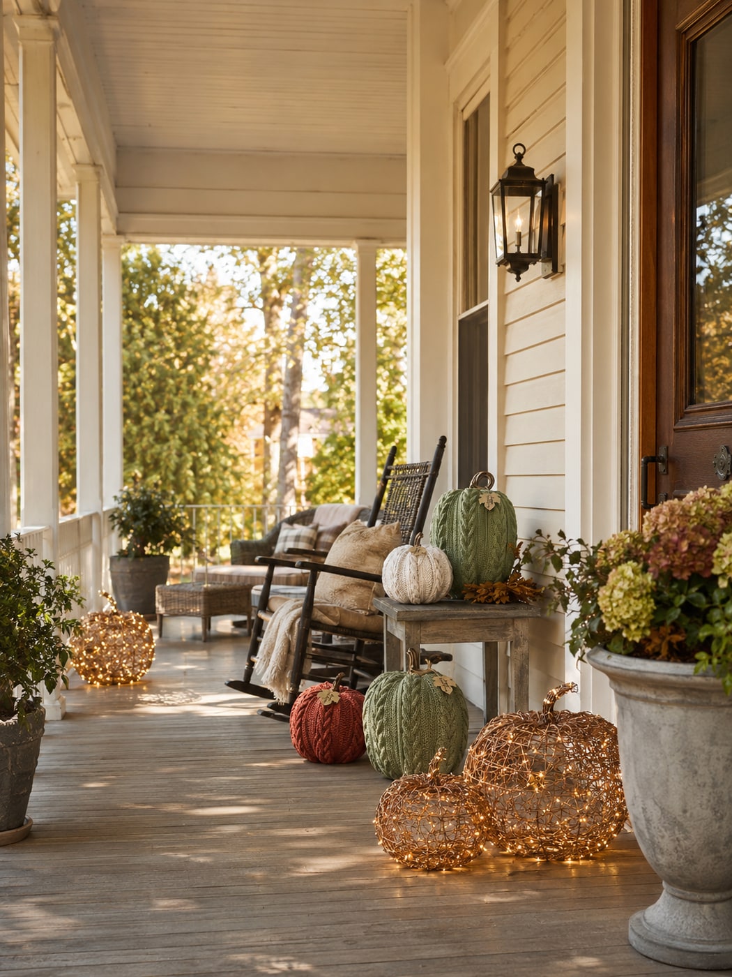 A Cozy Rustic Harvest Front Porch with Warm Knit and Glow