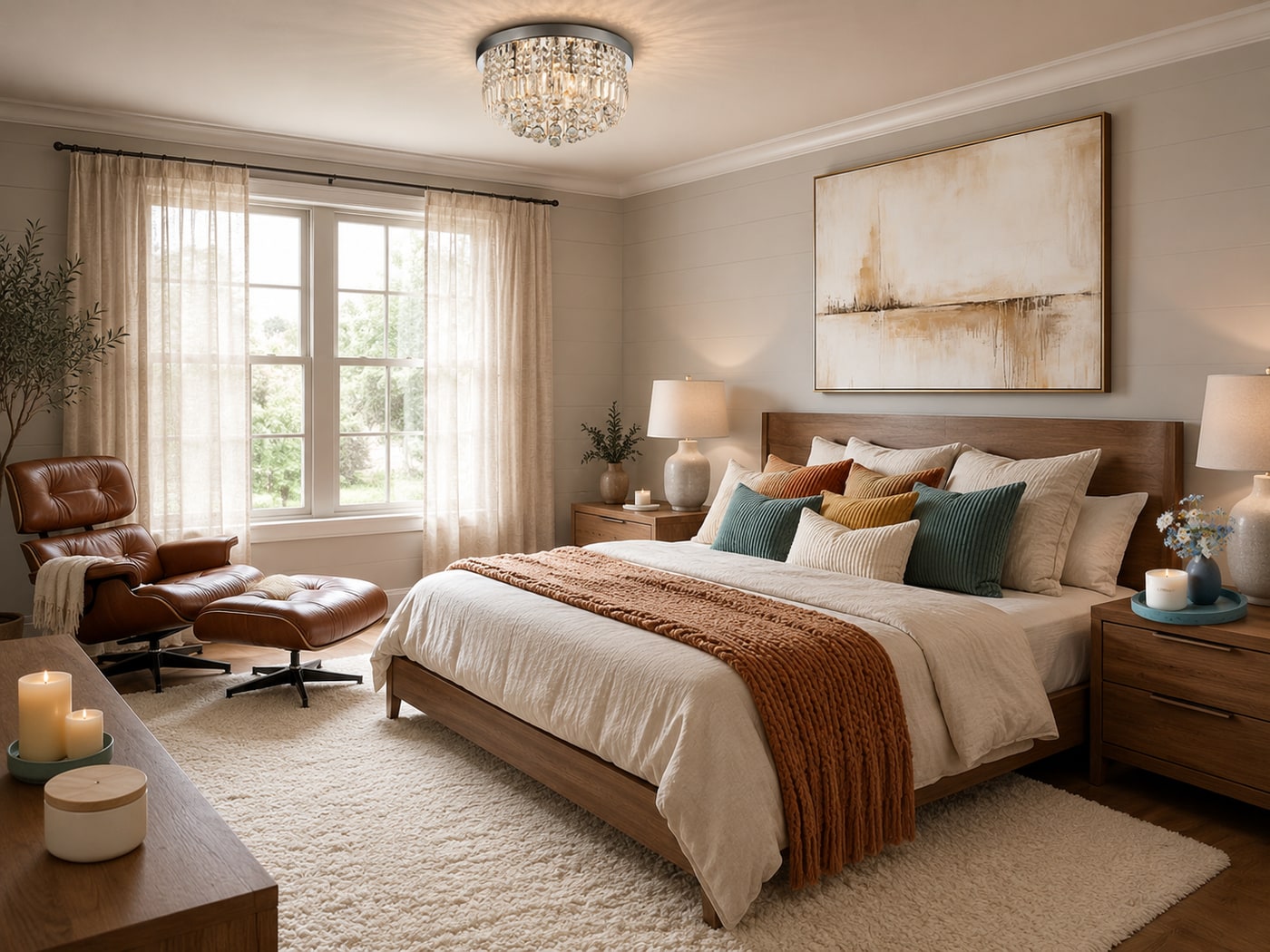 A Cozy Warm Modern Farmhouse Bedroom with Earthy Layers