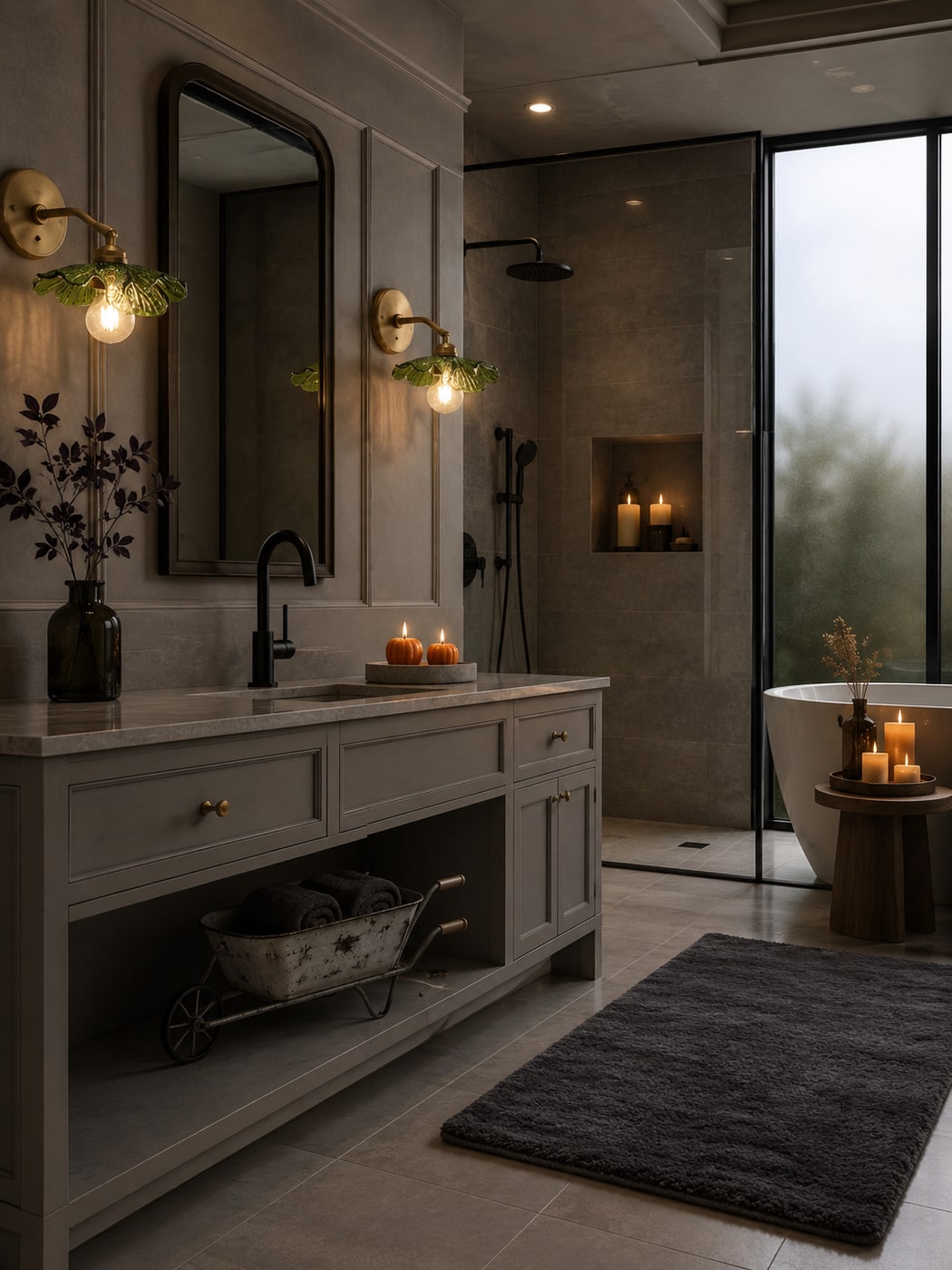 A Moody Halloween Bathroom with Gothic Amber Glow