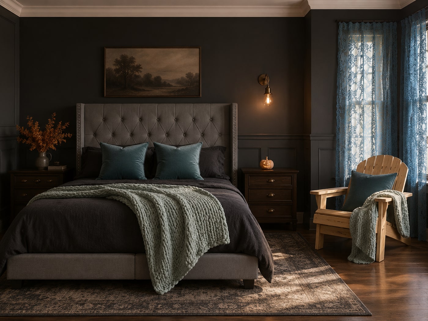 A Moody Halloween Bedroom with Gothic Charm and Amber Glow