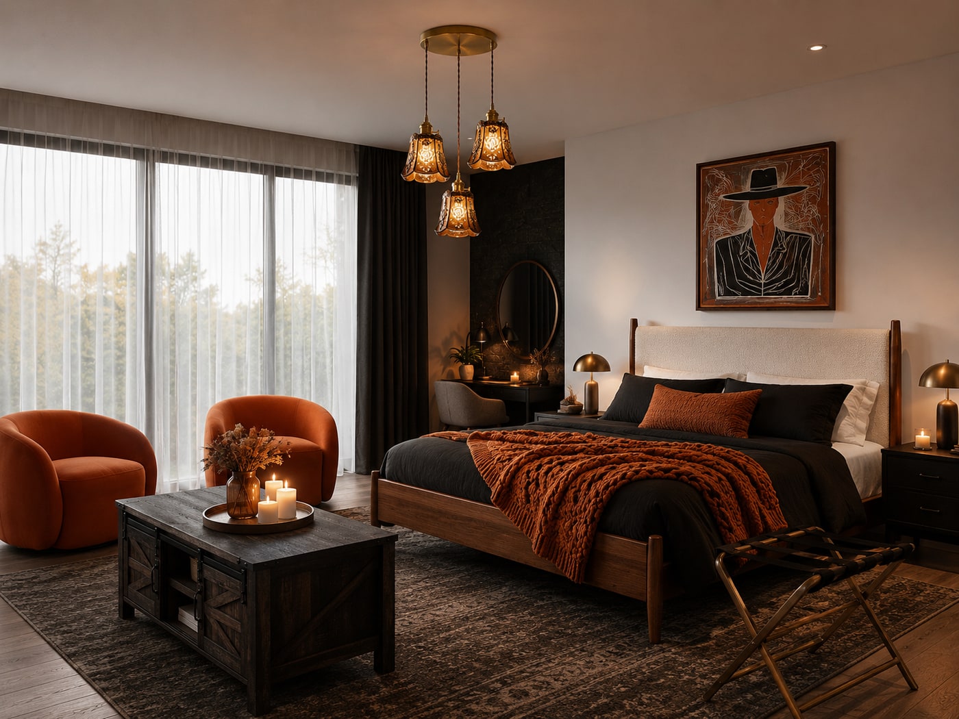 A Moody Halloween Guest Room with Gothic Elegance