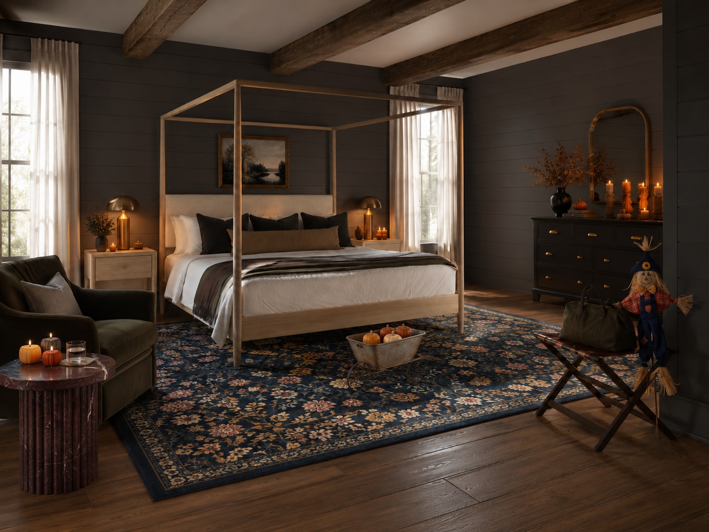 A Moody Halloween Guest Room with Gothic Vintage Charm
