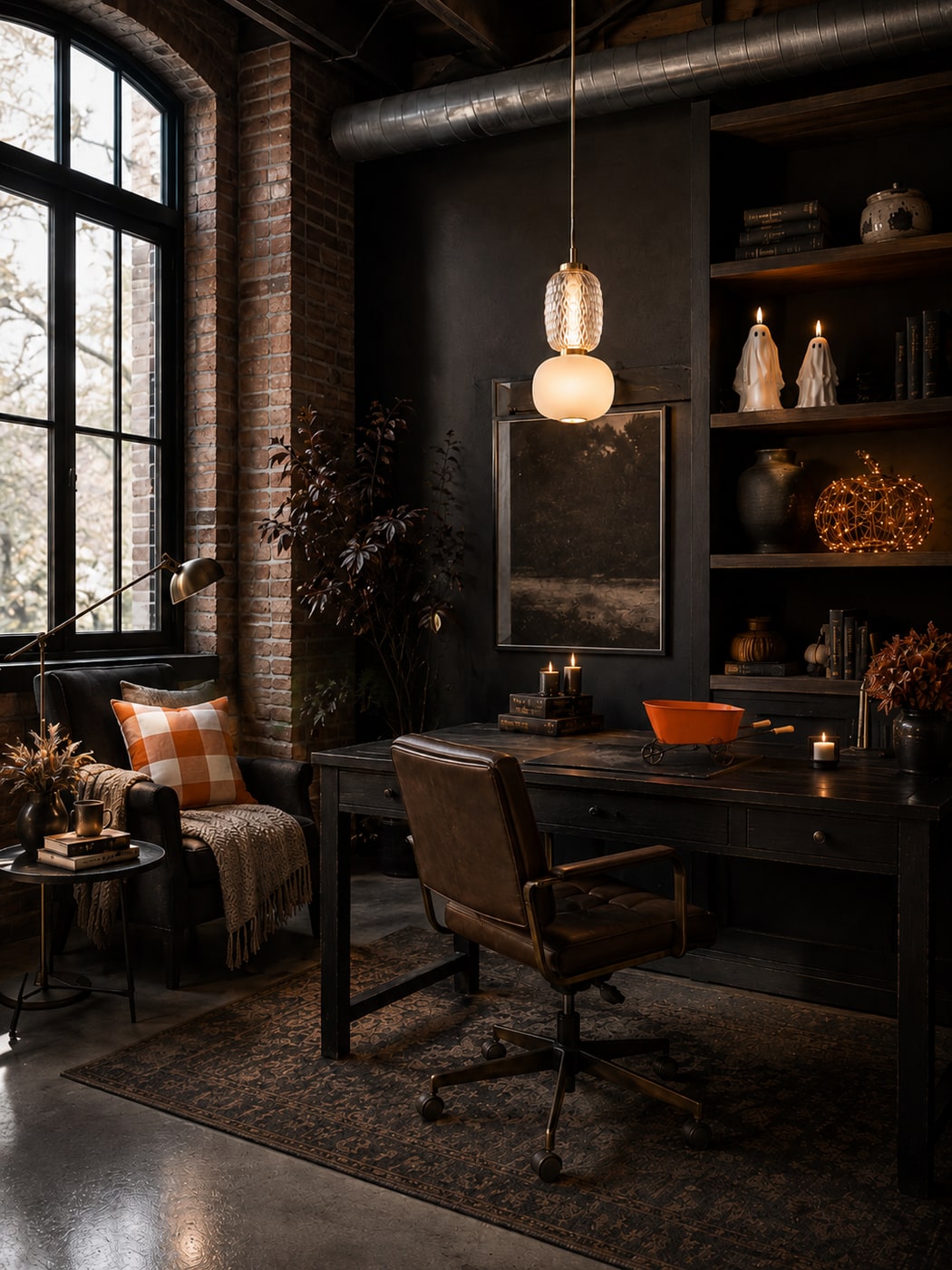 A Moody Halloween Home Office with Gothic Warmth