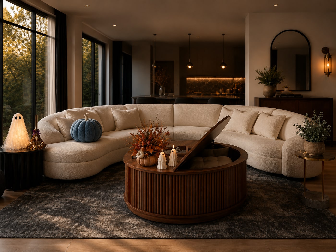 A Moody Halloween Living Room with Gothic Elegance