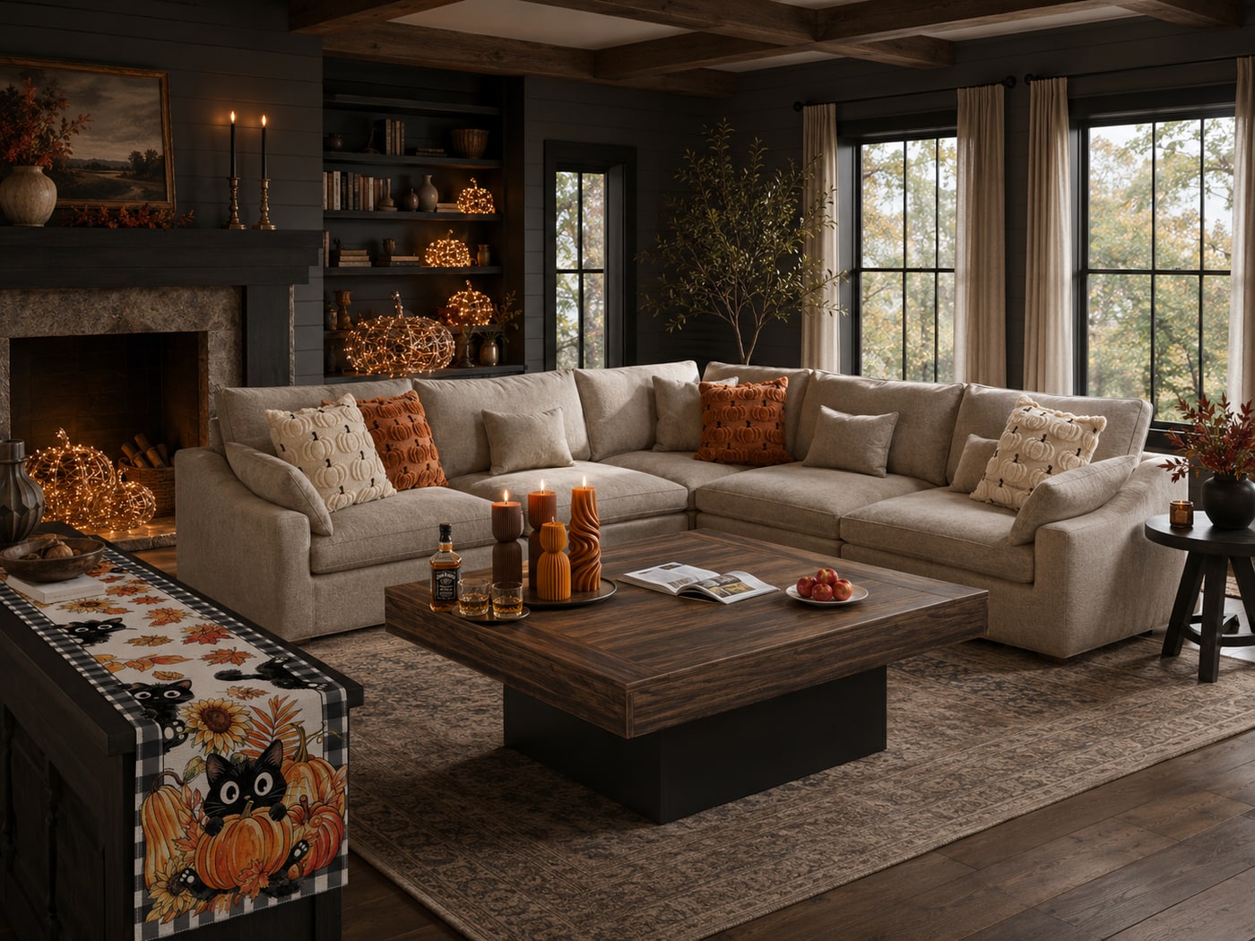 A Moody Halloween Living Room with Warm Amber Glow