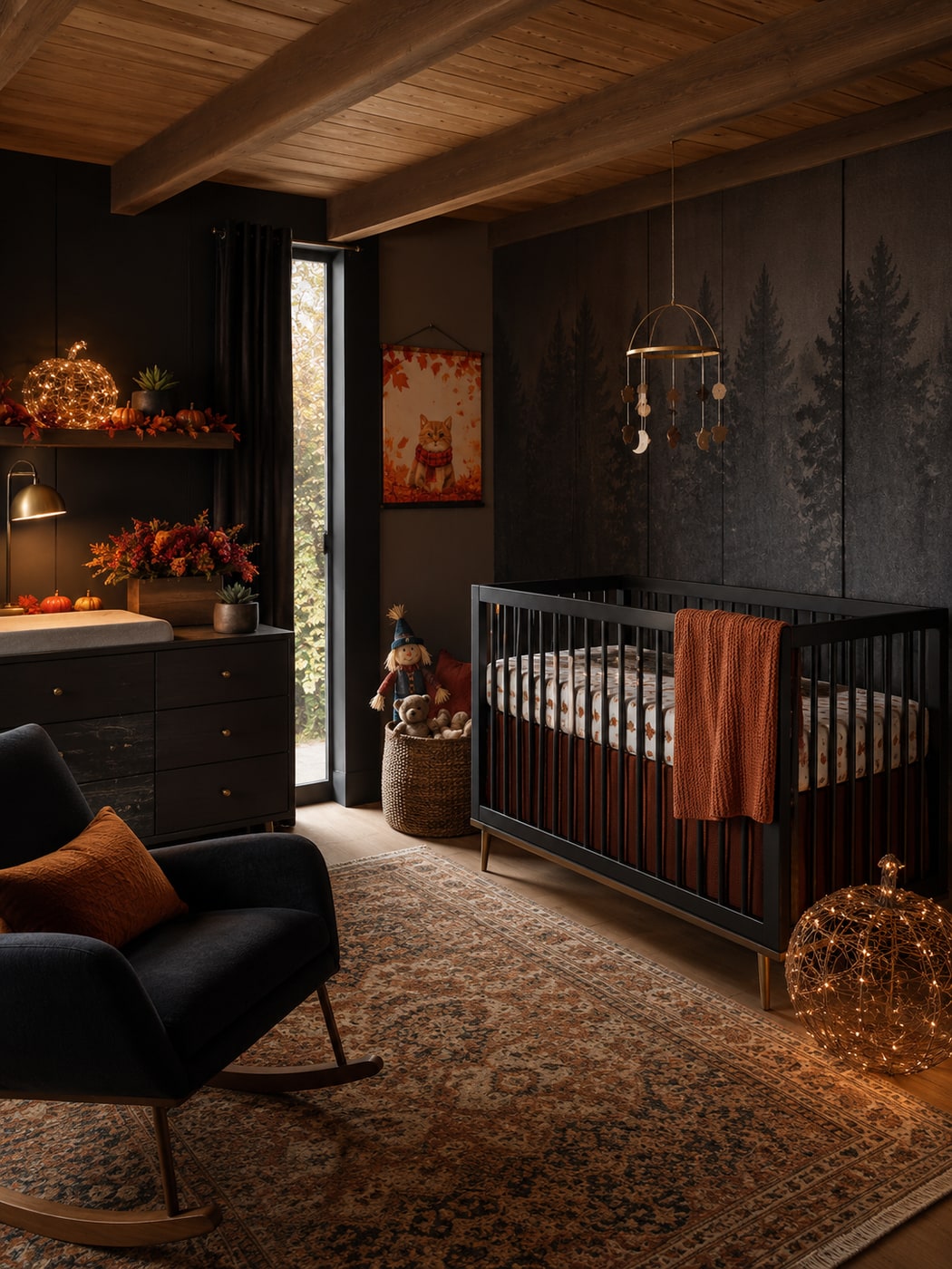 A Moody Halloween Nursery with Gothic Warmth and Amber Glow