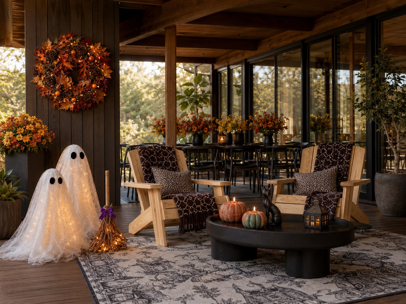 A Moody Halloween Patio with Gothic Charm and Amber Glow