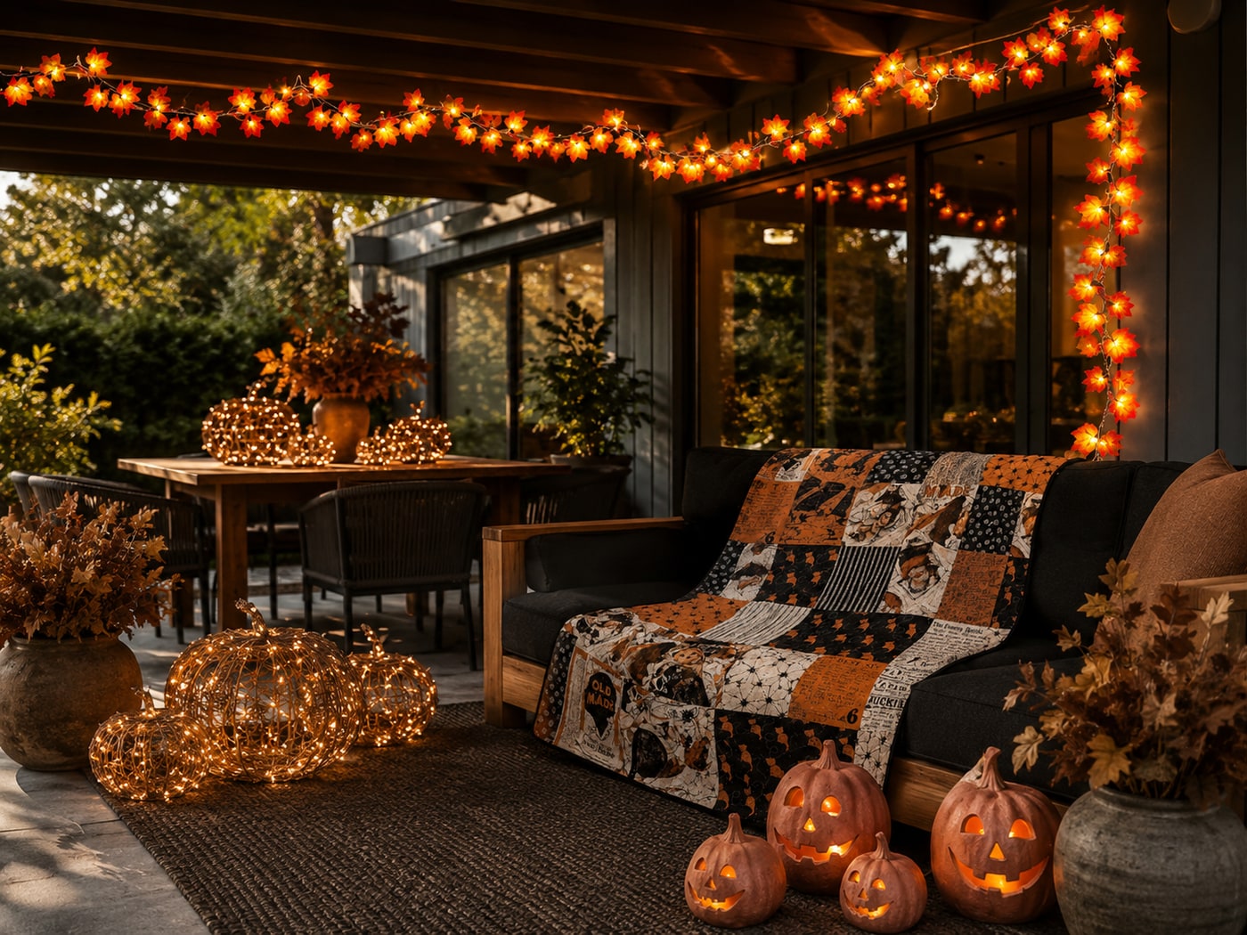 A Moody Halloween Patio with Gothic Elegance and Candlelight
