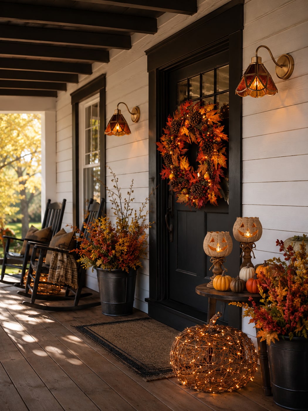 A Moody Halloween Porch with Gothic Elegance and Warm Glow