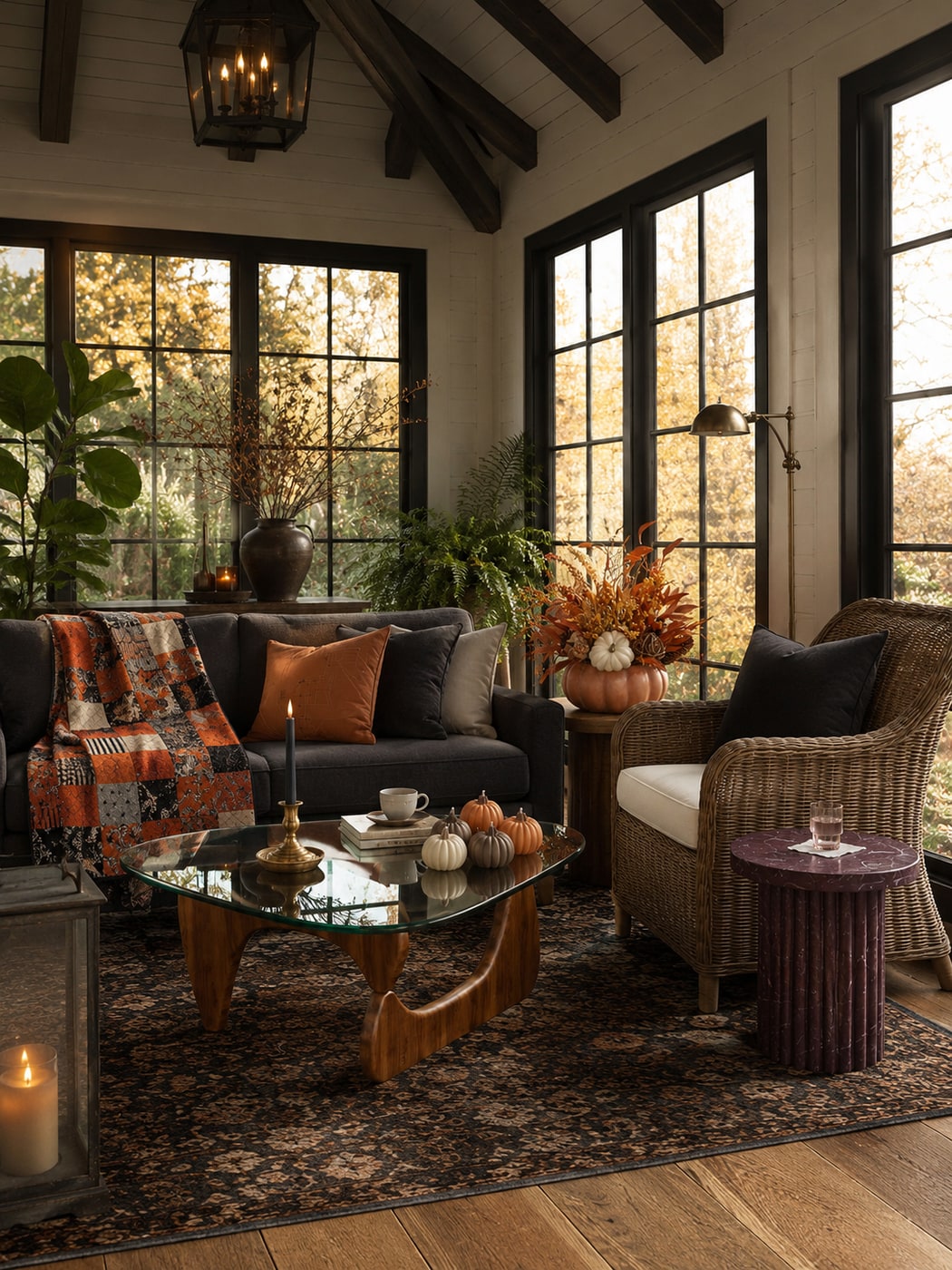A Moody Halloween Sunroom with Gothic Elegance and Warmth