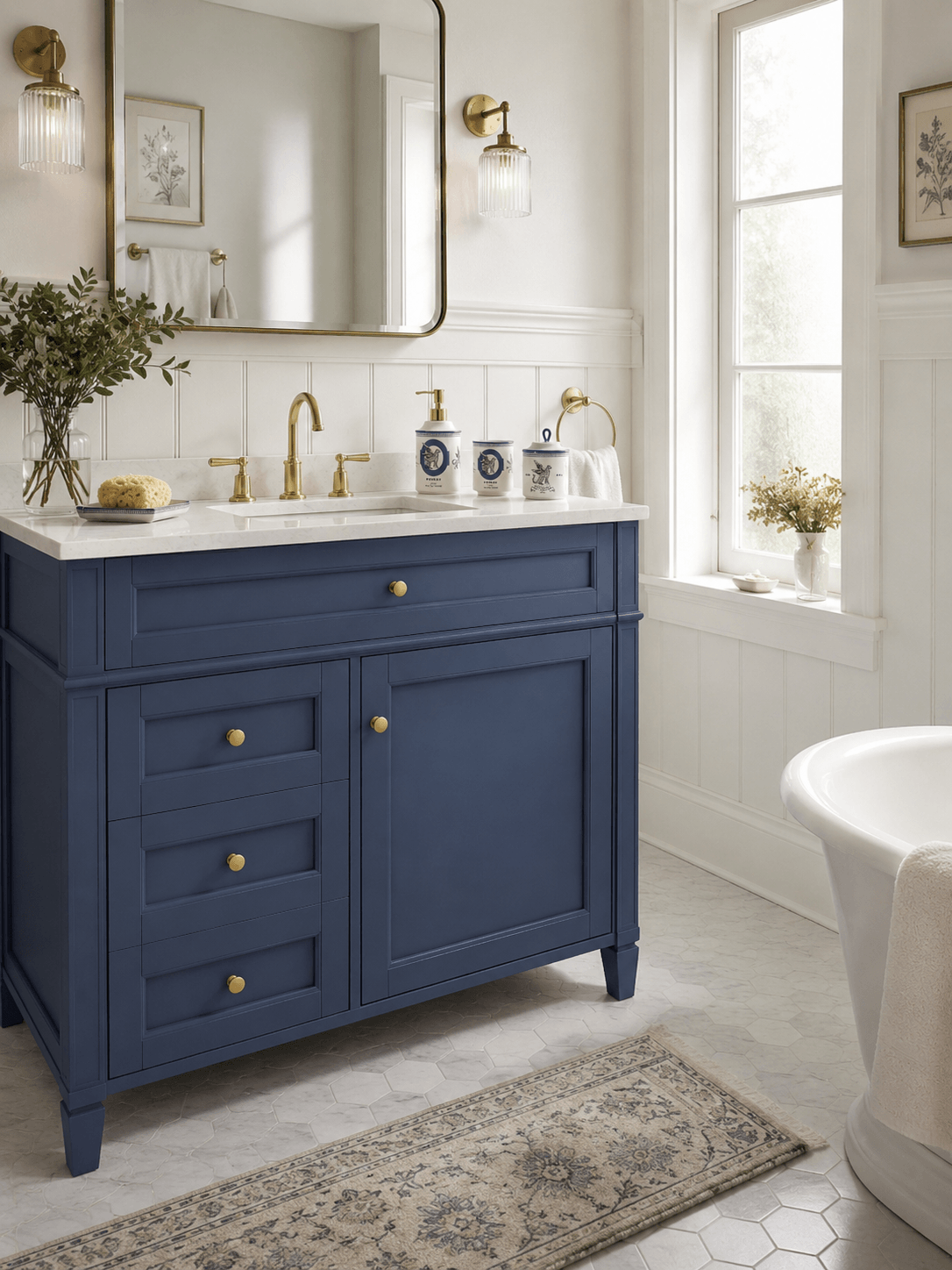 A Refined Coastal Heritage Bathroom in Slate and Brass