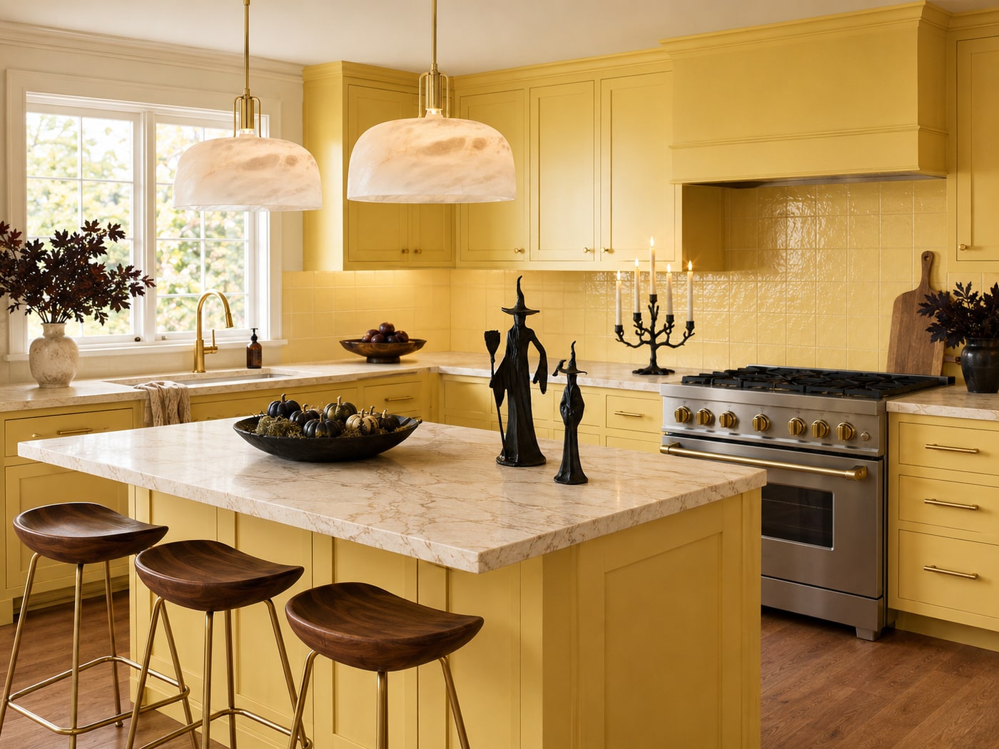 A Refined Gothic Modern Kitchen with Bronze and Gold Accents