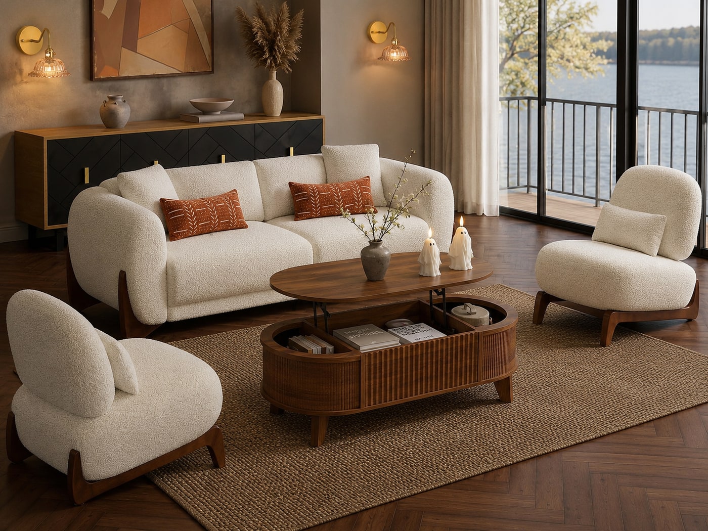 A Refined Modern Curated Warmth Living Room with Texture