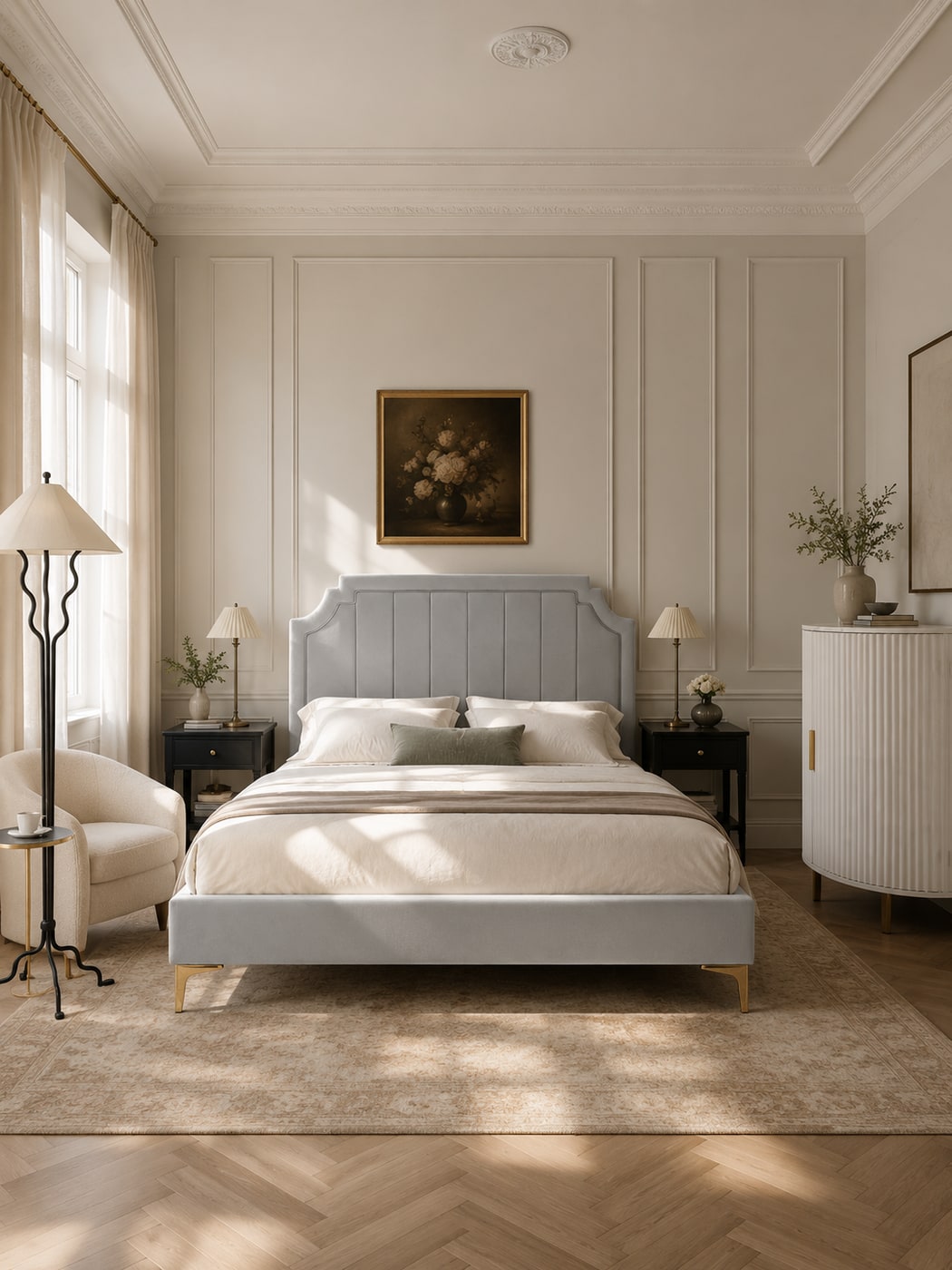 A Serene Soft Quiet Luxury Bedroom with Refined Textures