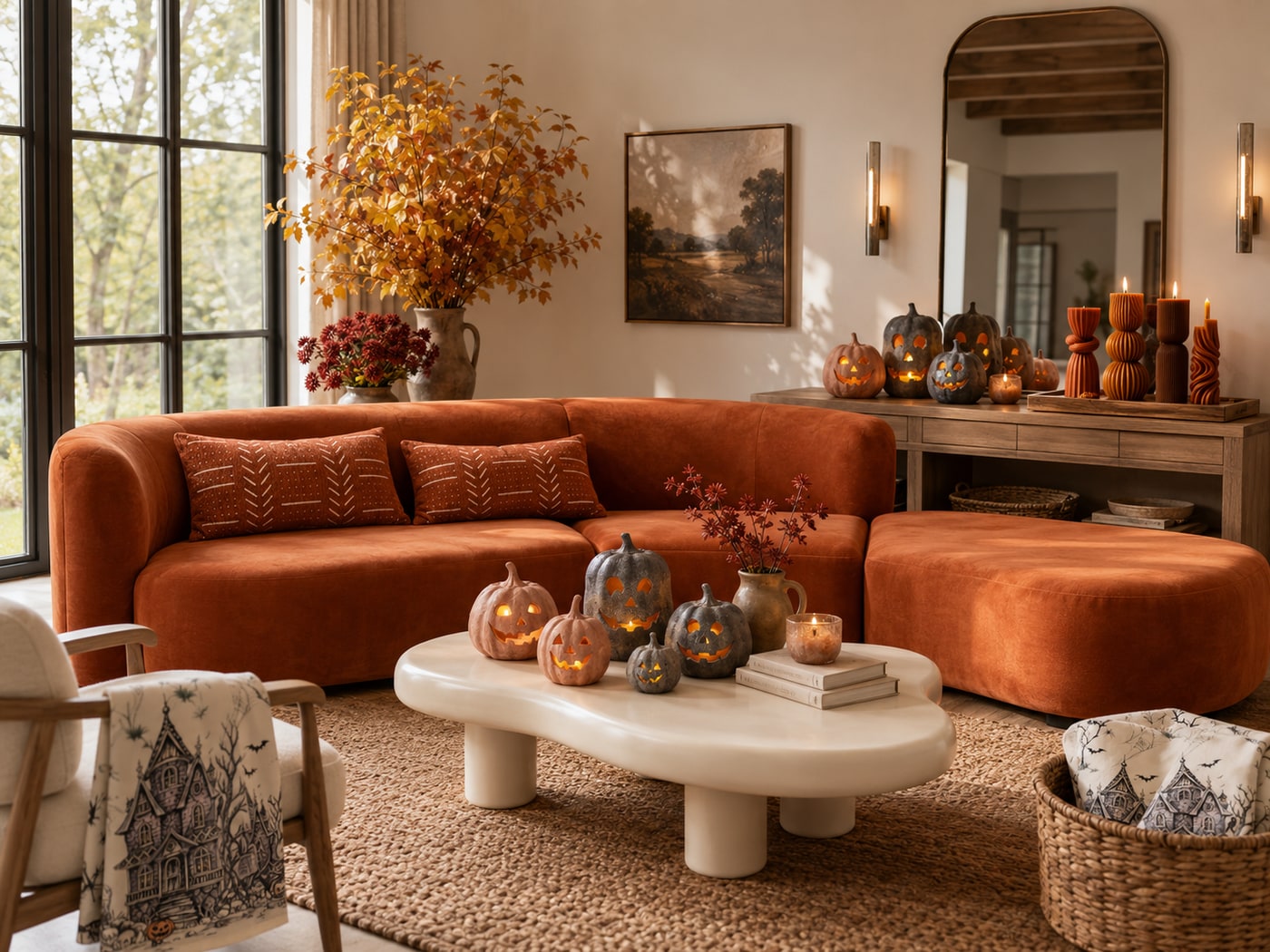 A Warm Artisan Organic Modern Living Room with Terracotta Charm
