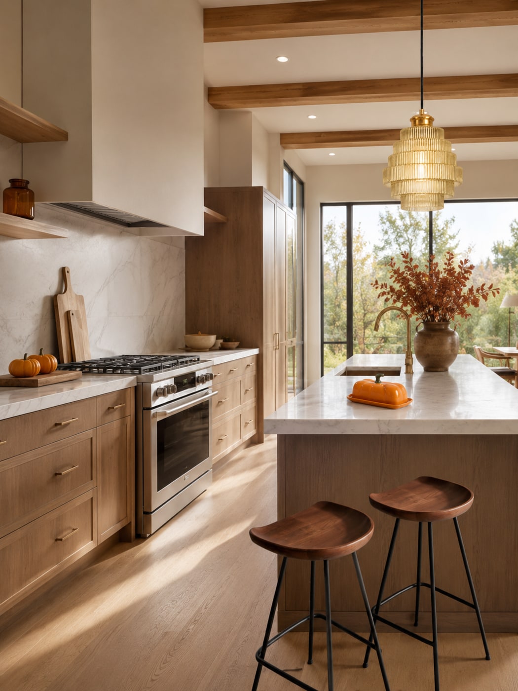 A Warm Fall Decor Kitchen with Rustic Elegance and Glow