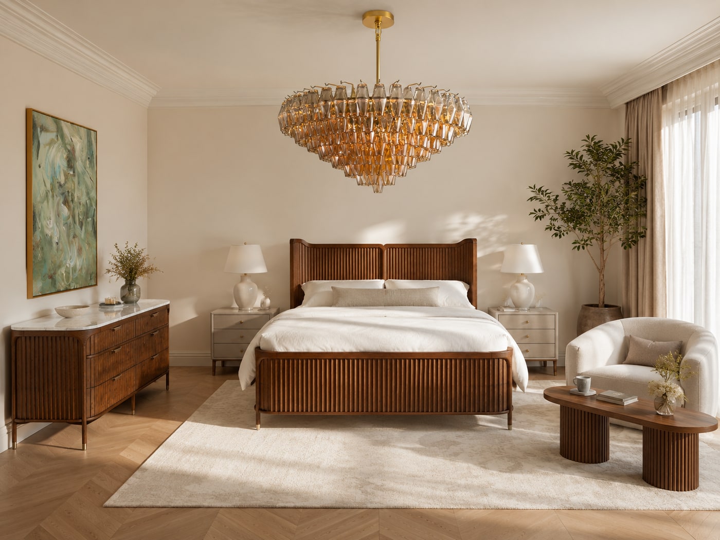 A Warm Modern Fluted Organic Elegance Bedroom