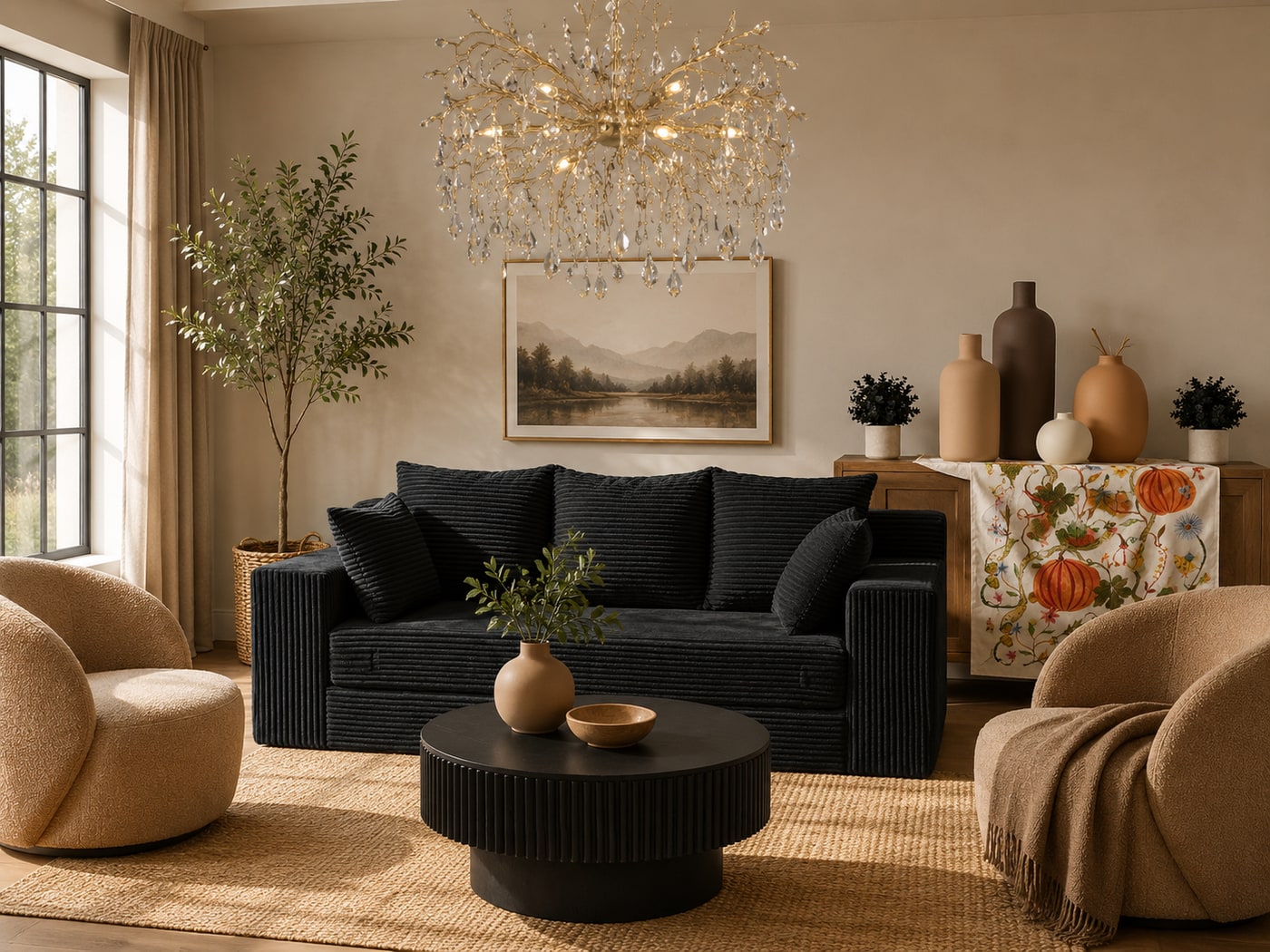 A Warm Modern Organic Living Room with Sculptural Flair