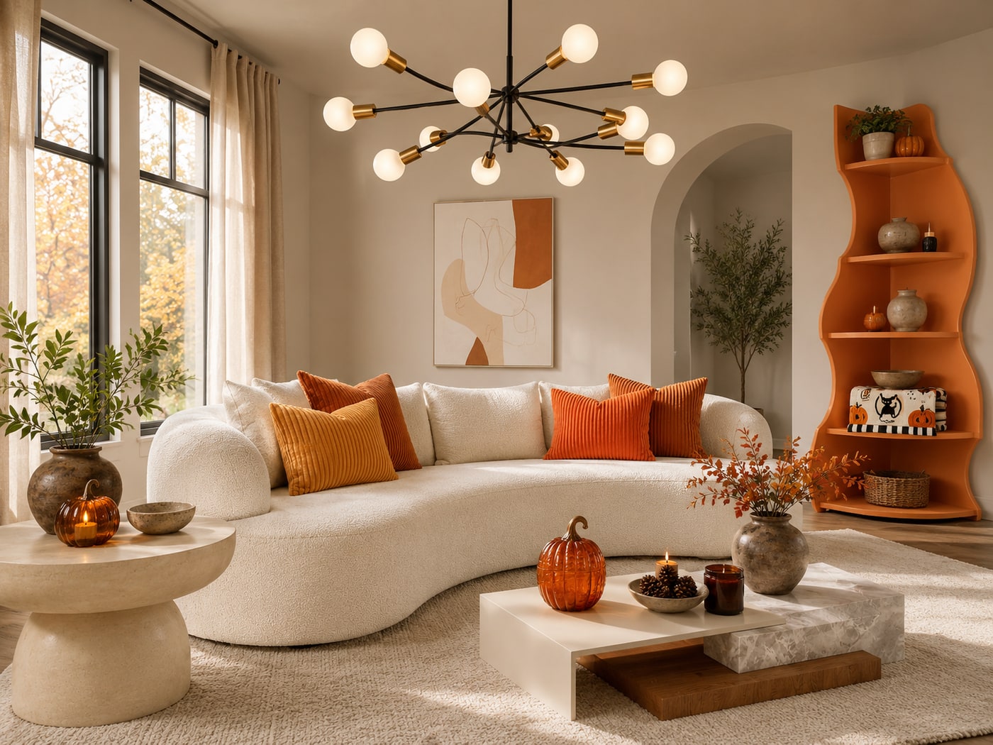 A Warm Organic Modern Living Room with Sculptural Curves