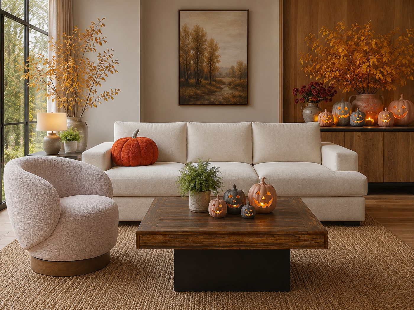 A Warm Rustic-Industrial Living Room with Cozy Fall Vibes