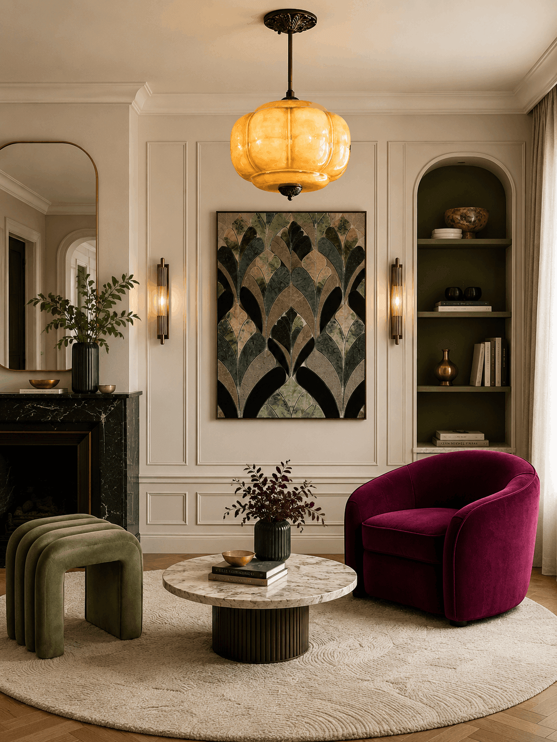 A Neo Deco Living Room of Modern, Warm Elegance